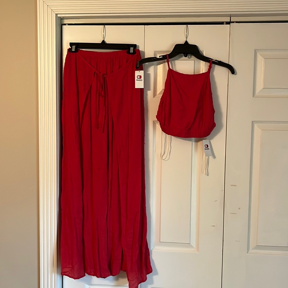 Red Womens top and pant set.